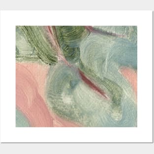 Abstract Oil Painting Herbal Green Pink Blush 1c21 Posters and Art